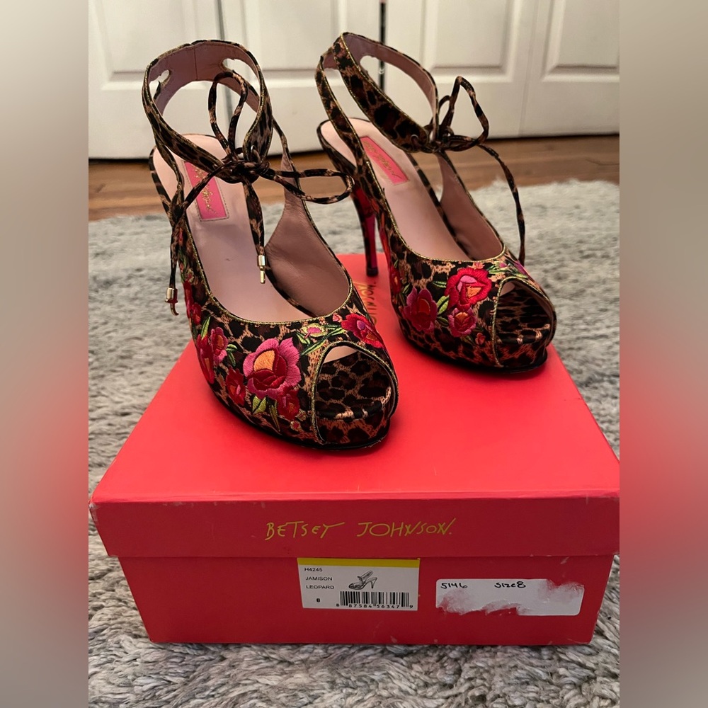 Betsey Johnson Leopard and Floral Heels